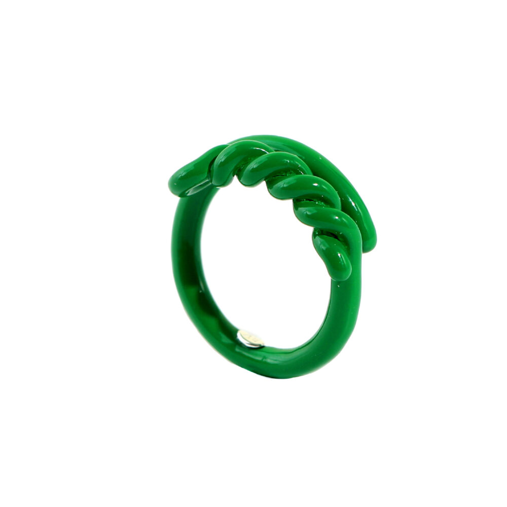 Green Curved Ring and Bracelet Set